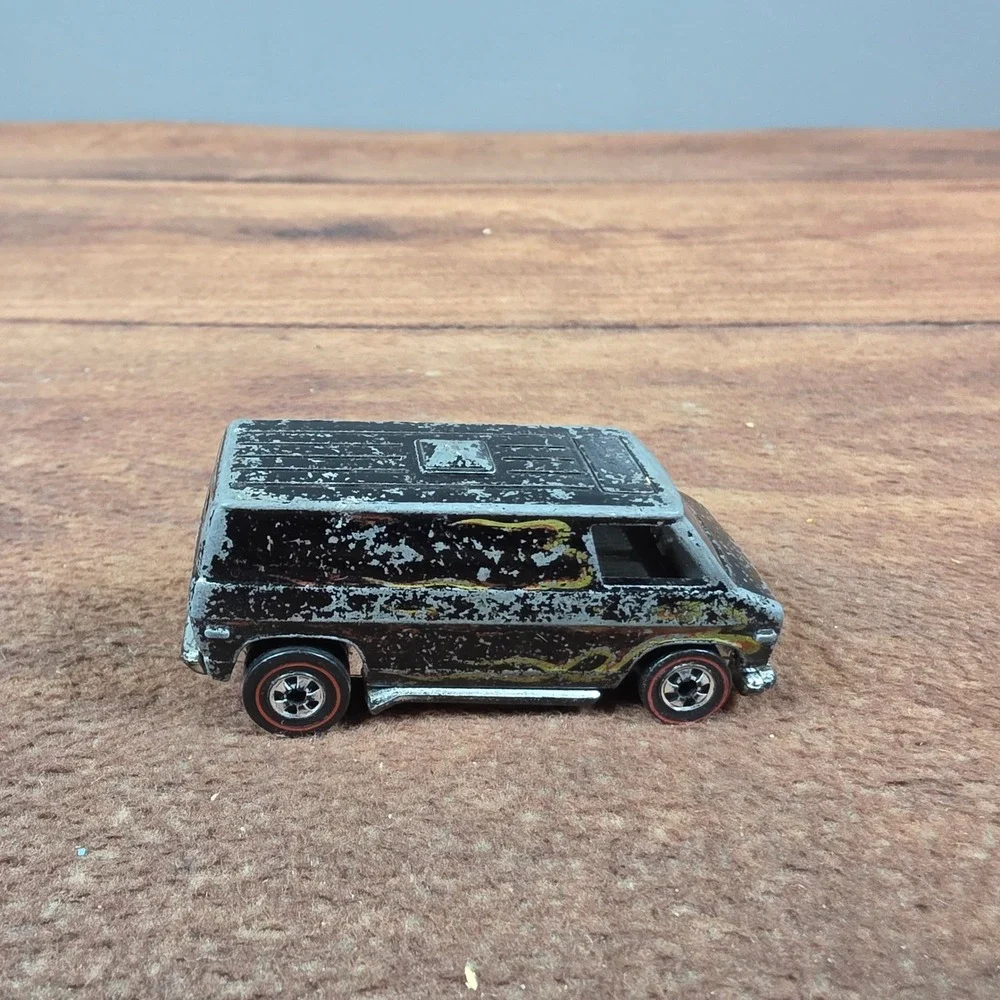 Hot Wheels Van Kids 1:64 Black Good 1974 Redline Hong Kong Flame Graphics